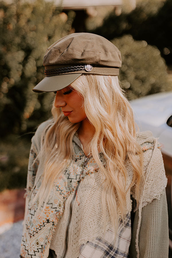 Premium NYC Cabbie Hat - Olive Faux Leather Style