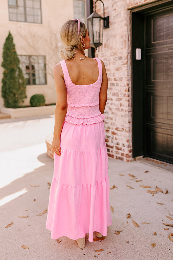 Ultimate Sunset Beach Stroll Crochet Maxi Dress - Pink