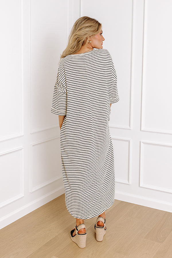 Ultimate Beach Day Terry Cloth Maxi Dress - Cream Stripes