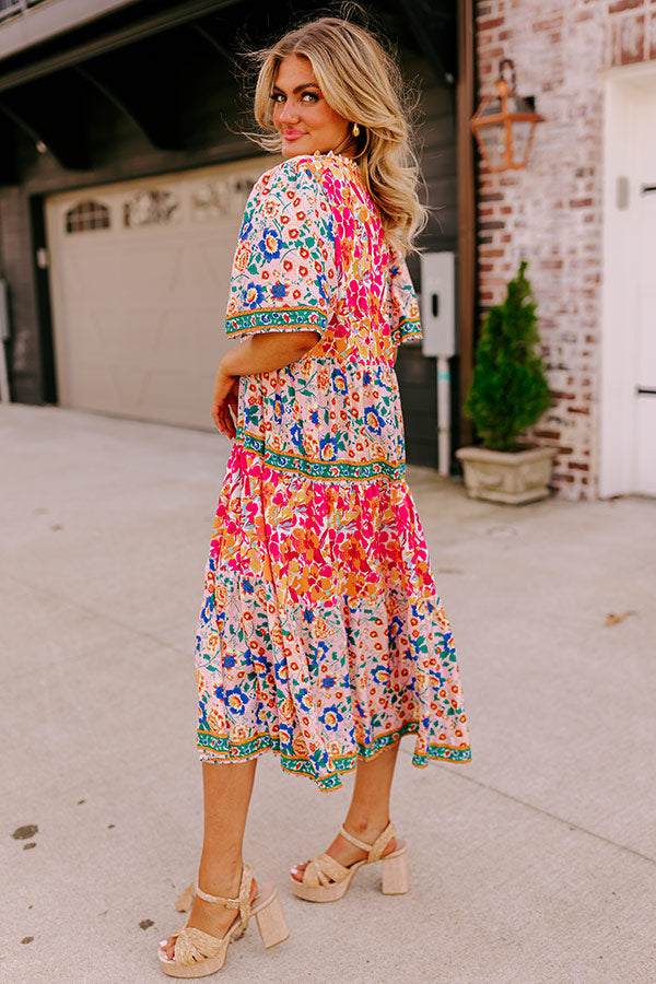 Premium Tropical Bloom Midi Dress in Pink - Ultimate Summer Style