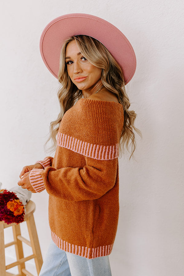 Ultimate Chic Moment Off-Shoulder Knit Sweater in Cinnamon