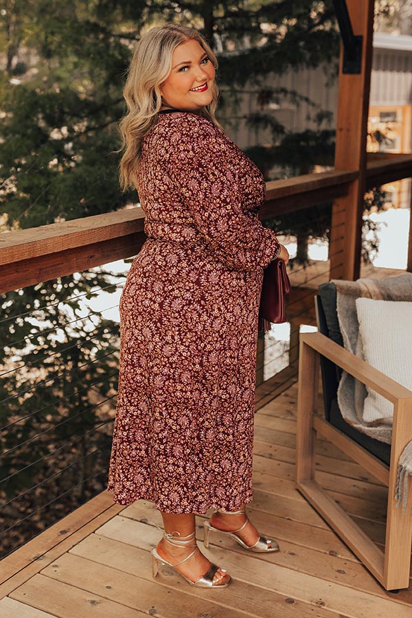 Premium Merlot Floral Midi Dress - Effortlessly Chic