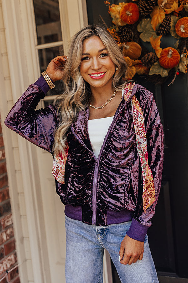 Premium Velvet Hooded Sweater with Paisley Accents