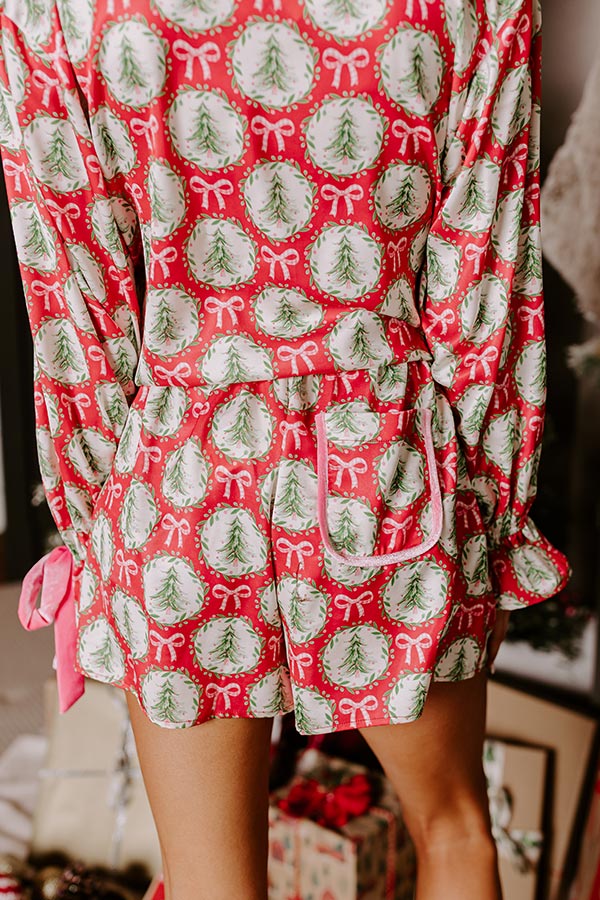 Premium Christmas Dreaming Satin Pajama Shorts - Festive Red