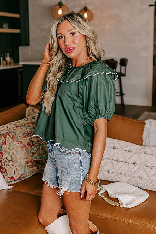 Premium Charm & Charisma Scalloped Top - Hunter Green