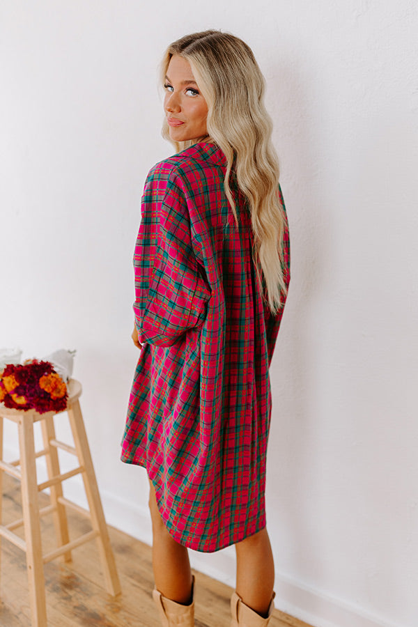 Premium Oversized Plaid Mini Dress in Fuchsia & Green