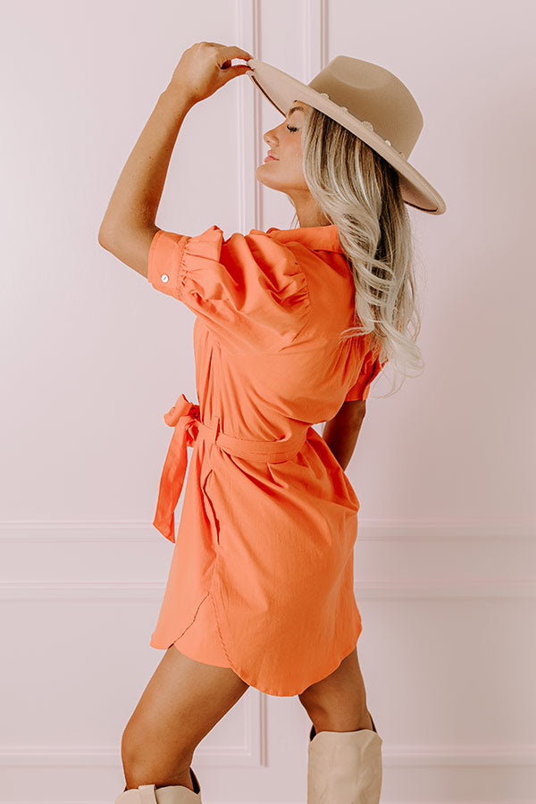 Premium Coastal Chic Button Down Mini Dress - Vibrant Orange