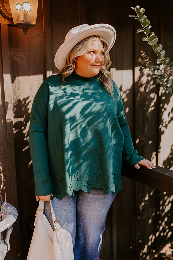 Premium Kind Glance Eyelet Sweater - Hunter Green Curves | Ultimate Cozy-Chic Style