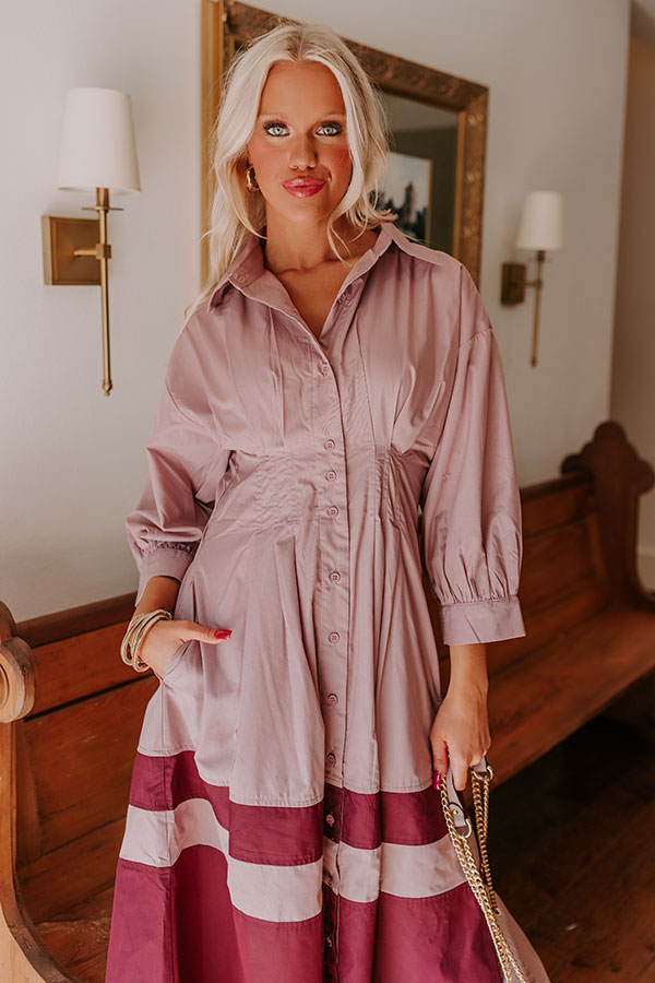 Ultimate Romantic Button Down Midi Dress in Dusty Purple