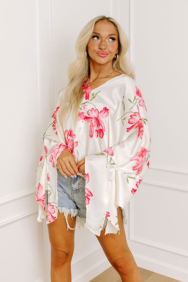 Premium Botanical Bliss Satin Shift Top in Cream | Ultimate Comfort & Style