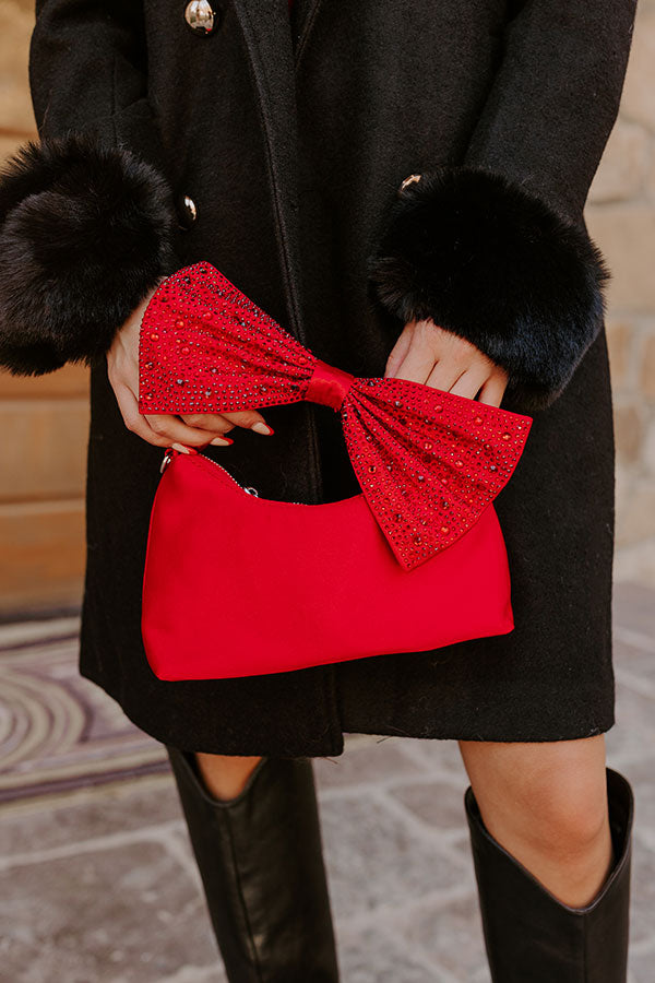 Premium Satin Glam Purse with Rhinestone Bow