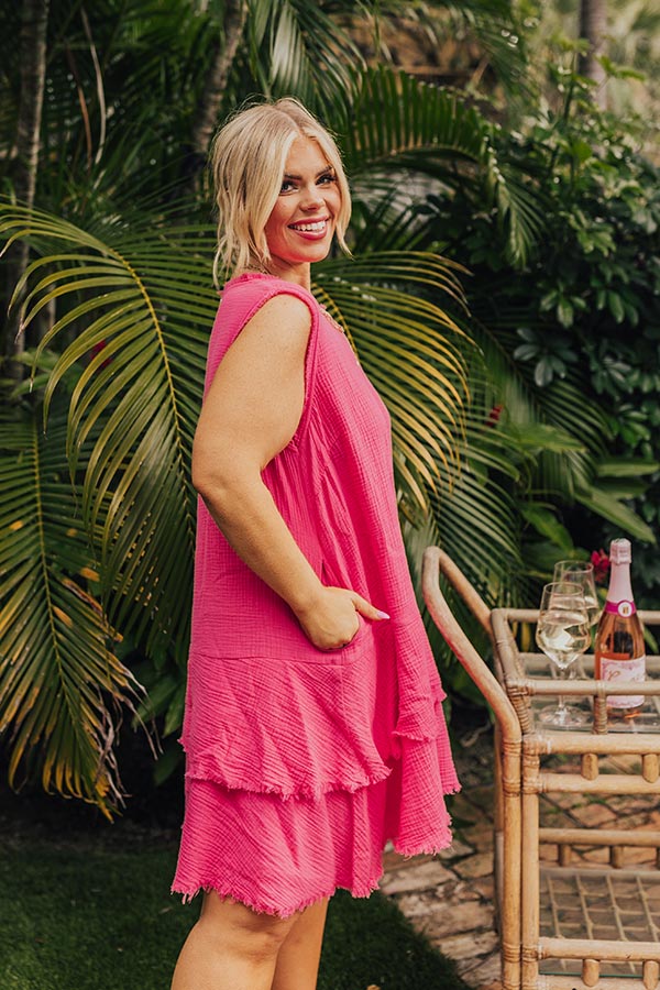 Ultimate Spring Sunshine Frayed Dress - Hot Pink Curves