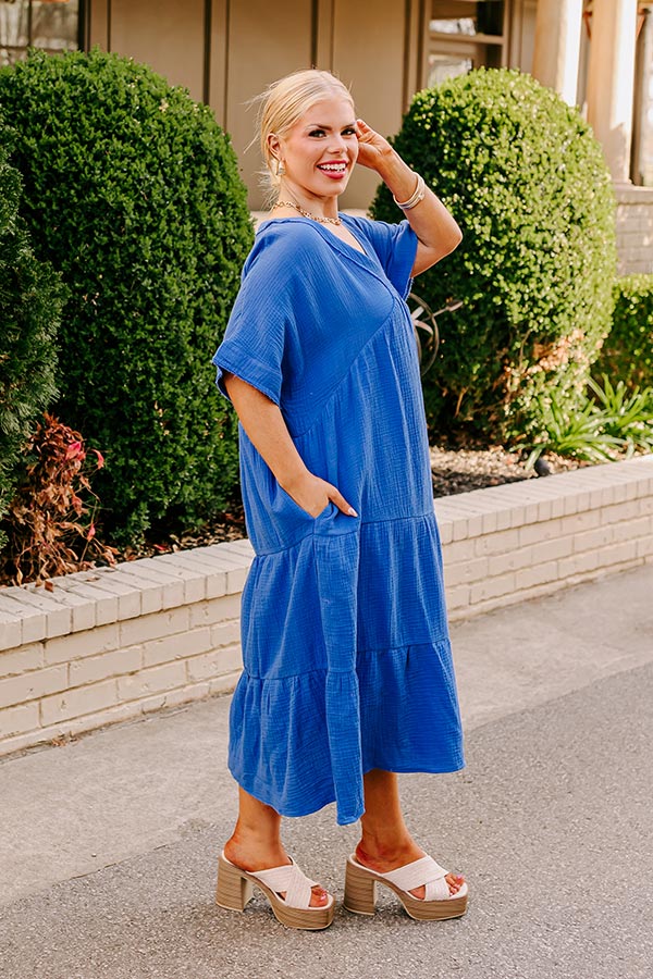 Premium Royal Blue Midi Dress - Effortless Elegance