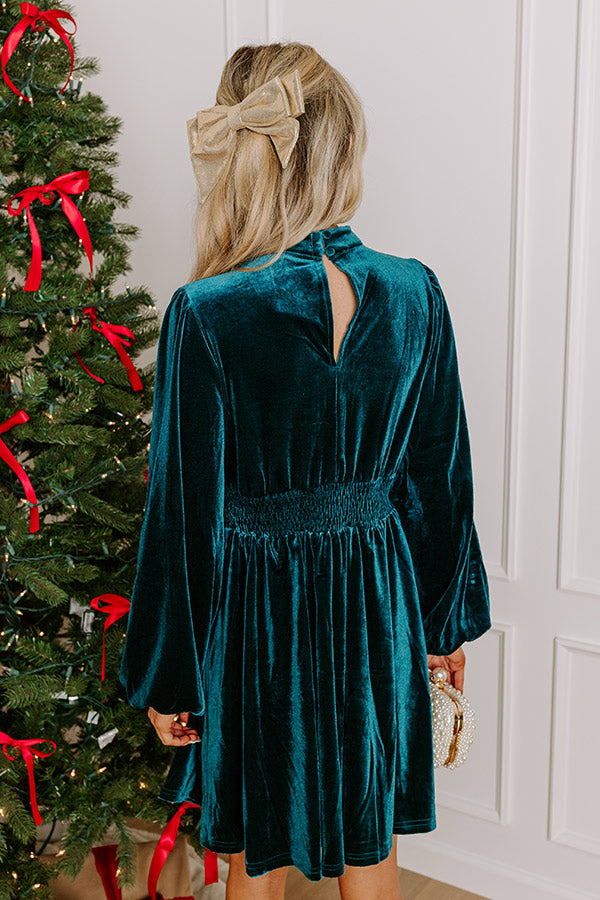 Ultimate Holiday Velvet Mini Dress - Teal Elegance