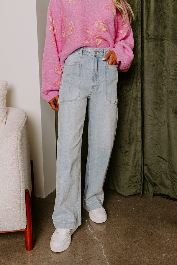 Premium High Waist Cargo Jeans by Just USA – Light Wash Denim