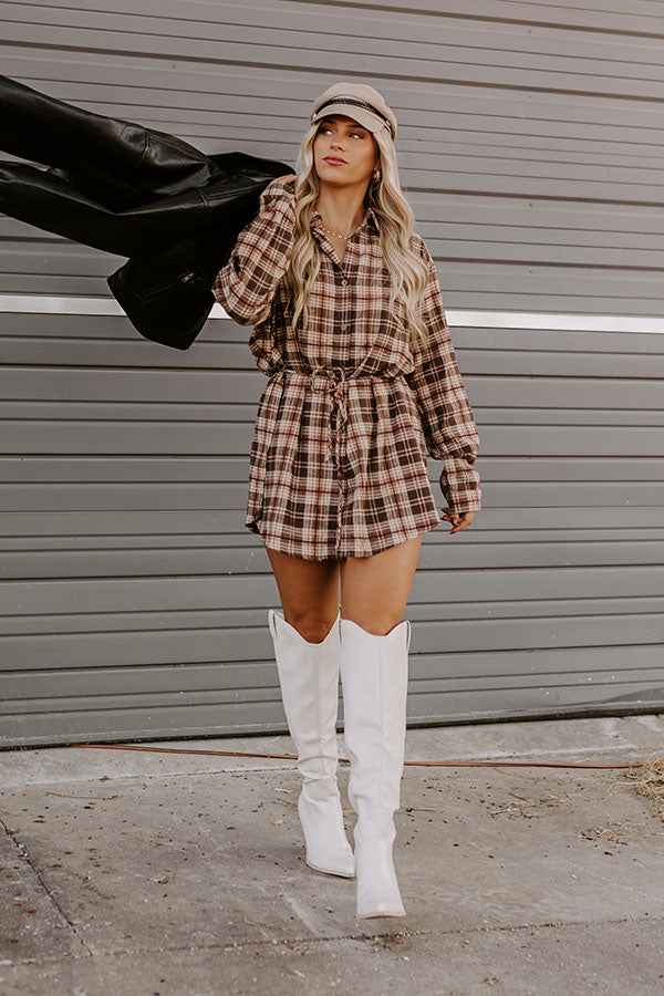 Premium Pumpkin Patch Cutie Flannel Romper - Ultimate Brown Chic