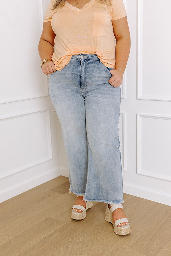 Premium High Waist Crop Flare Jeans - Light Wash Curves