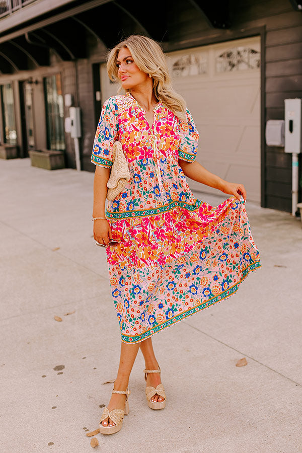 Premium Tropical Bloom Midi Dress in Pink - Ultimate Summer Style