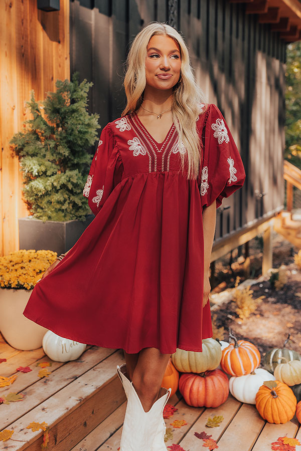 Premium Tucson Sunsets Embroidered Mini Dress - Dark Scarlet