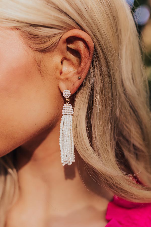 Premium White Beaded Tassel Earrings - Vibrant Vibes Collection
