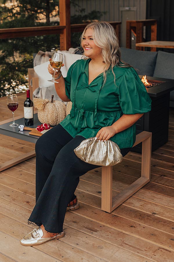 Premium Peplum Top for Curves - Ultimate Hunter Green Elegance
