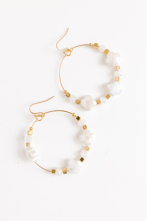 Premium White Clover Dangle Earrings