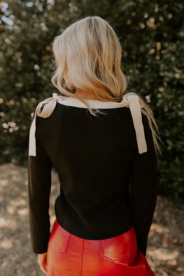 Premium Black Knit Top with Bow Accents