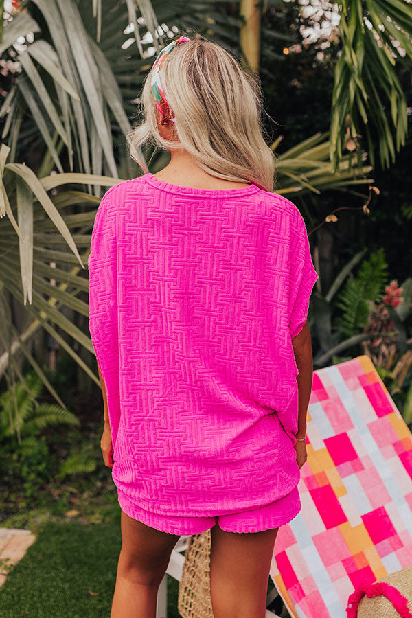 Premium Maldives Escape Oversized Terry Top in Vibrant Fuchsia