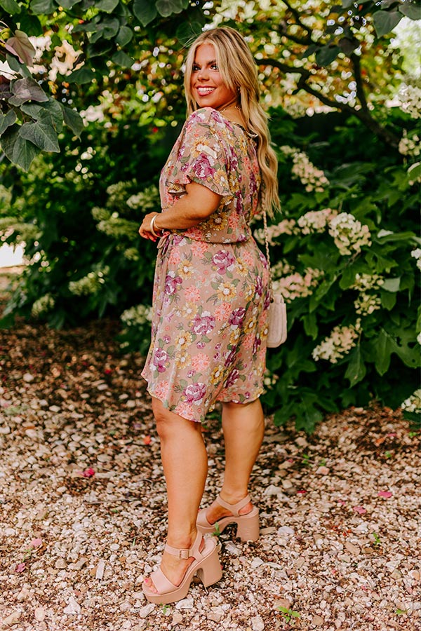 Ultimate Sweet Like Honey Floral Mini Dress - Taupe Curves