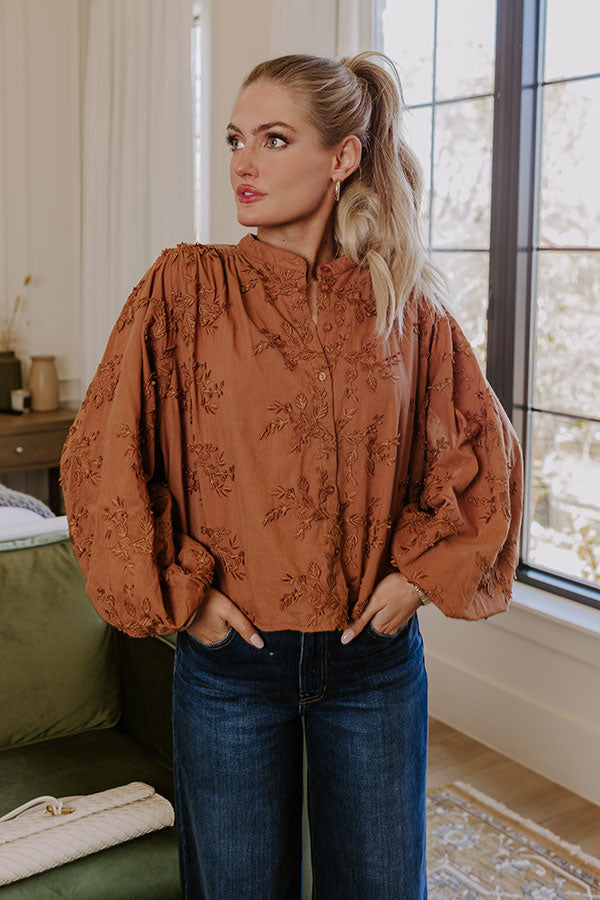 Premium Lost In Love Embroidered Button-Up Top in Brown | Ultimate Style Upgrade