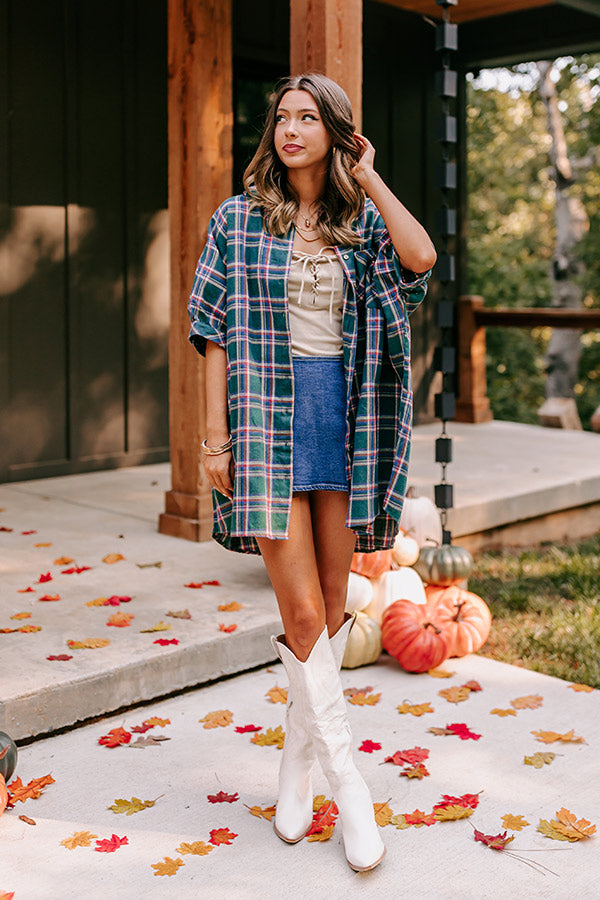 Premium Comfy Glam Flannel Tunic - Hunter Green Edition