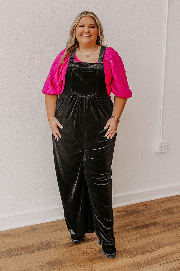 Premium Velvet Wide-Leg Jumpsuit - Black Curves