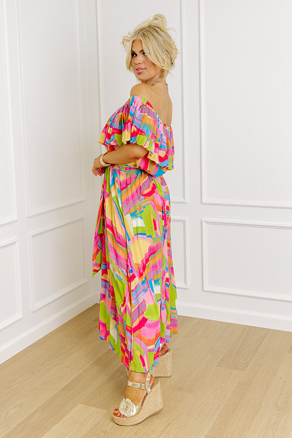 Premium Tropical Antigua Pleated Midi Dress