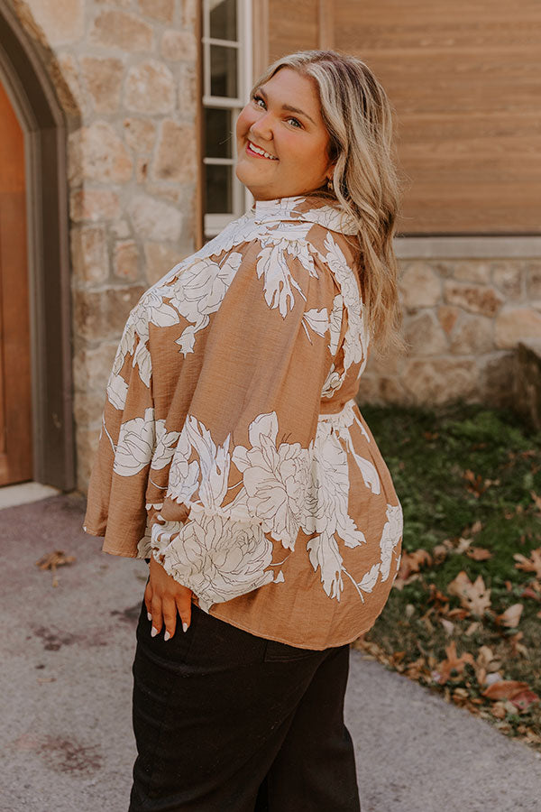 Premium Floral Chic Top - Ultimate Style in Camel Curves