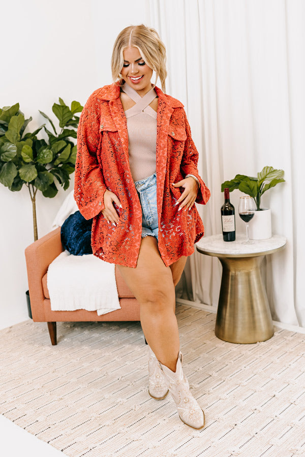 Premium Rust Lace Button-Up Boho Top - Ultimate Style for Curves