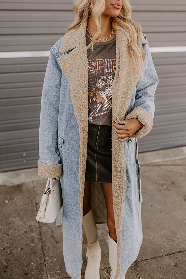 Ultimate Central Park Denim Coat with Sherpa Accents