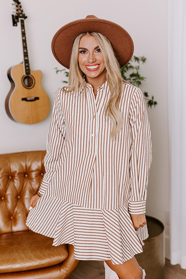 Premium Stripe A-Line Mini Dress in Brown | Ultimate Elegance