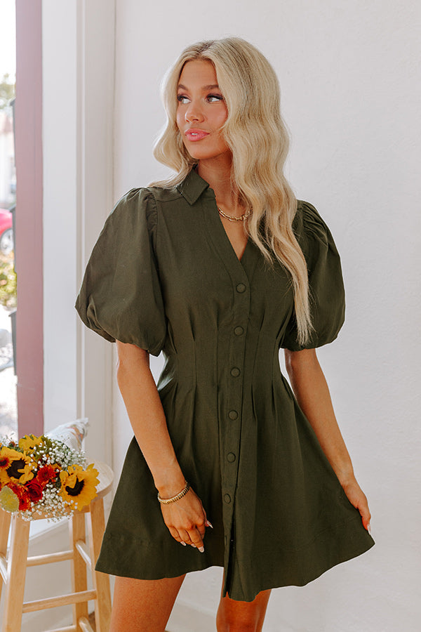 Ultimate Olive Button Down Mini Dress – Chic & Flattering