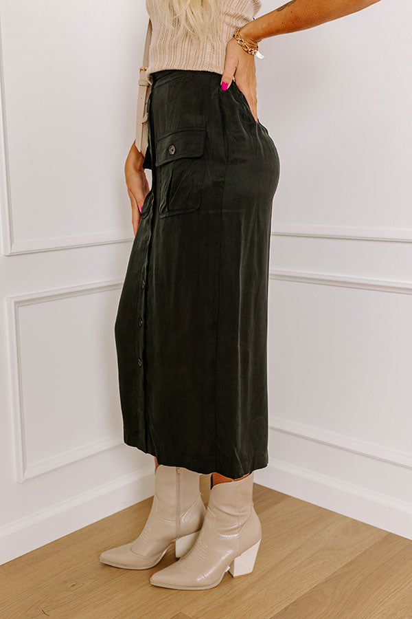 Premium High Waist Cargo Midi Skirt - Ultimate Black Edition