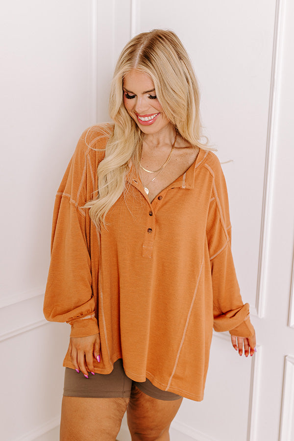 Premium Rust Curves Henley Tee - Ultimate Casual Style