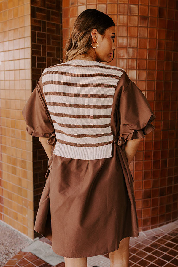 Ultimate Sweet As Can Be Stripe Mini Dress in Mocha