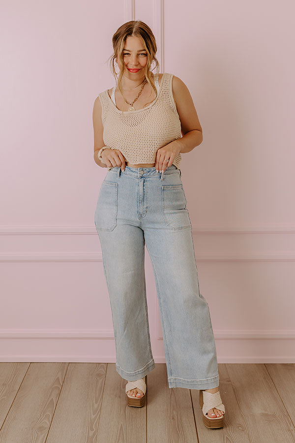 Premium High Waist Cargo Jeans by Just USA – Light Wash Denim