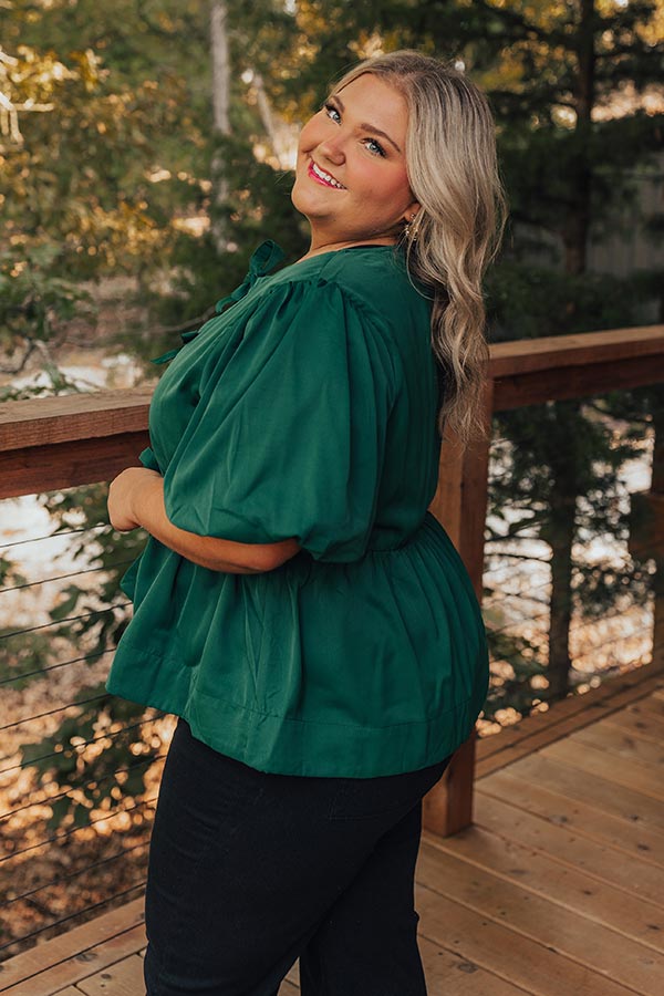 Premium Peplum Top for Curves - Ultimate Hunter Green Elegance