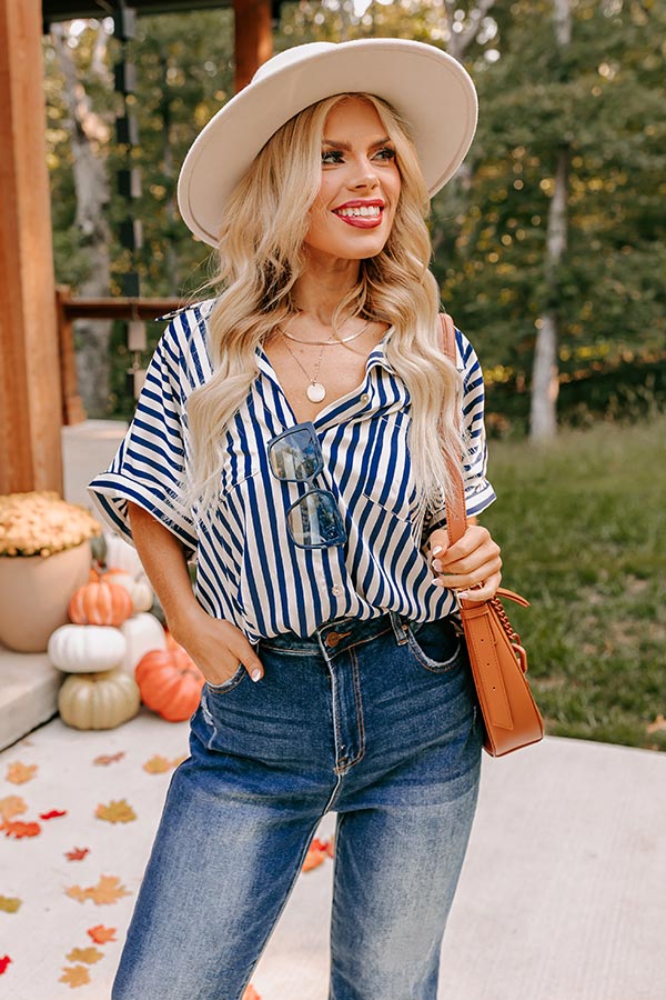 Premium Horizon Light Satin Button-Up Shirt - Navy Curves Edition