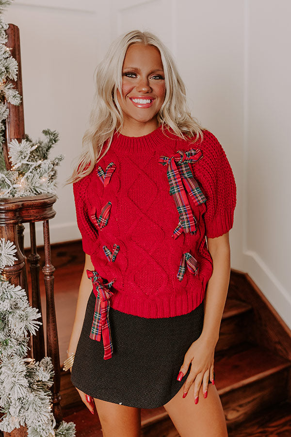 Premium Cranberry Cheer Cable Knit Sweater