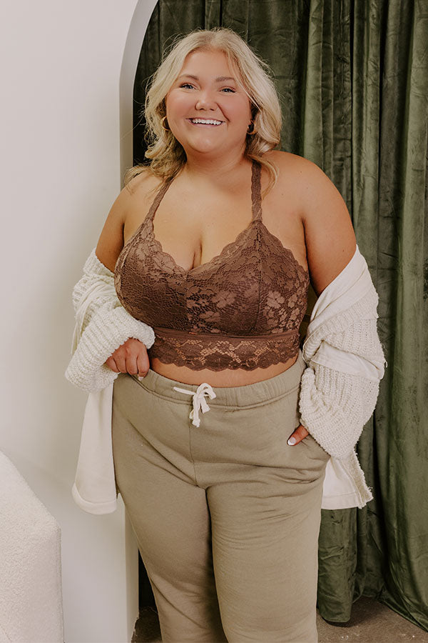 Premium Juliette Racerback Lace Bralette - Chocolate Curves