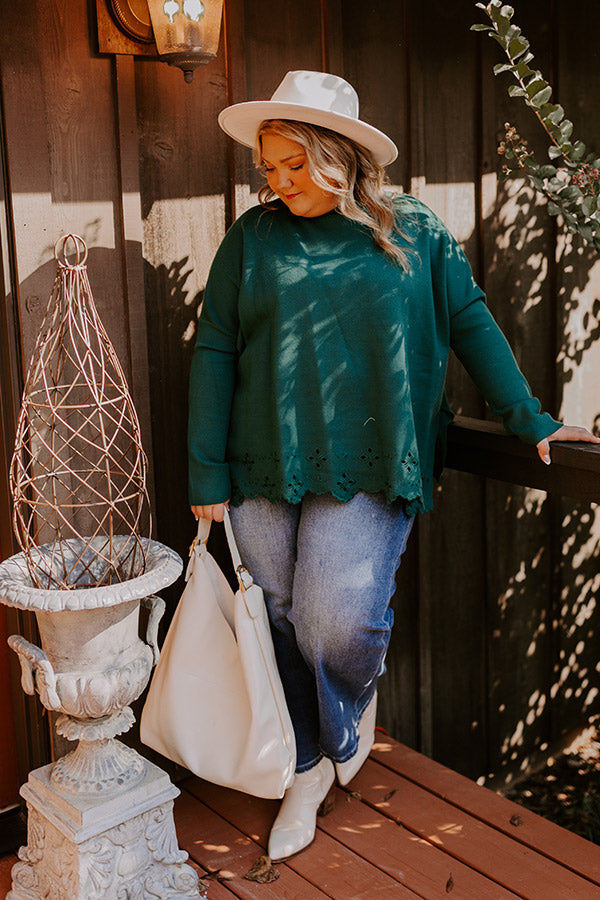 Premium Kind Glance Eyelet Sweater - Hunter Green Curves | Ultimate Cozy-Chic Style