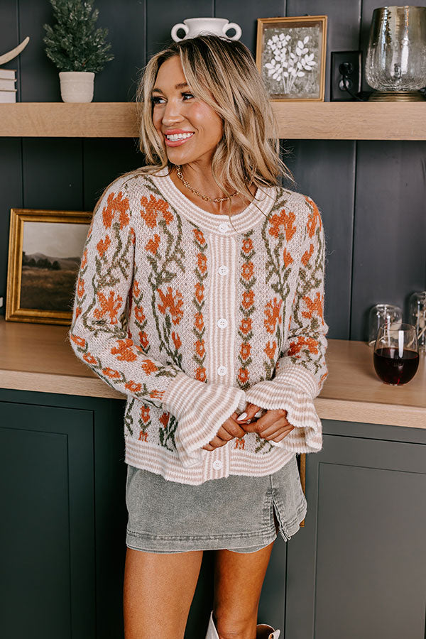 Premium Floral Dreams Knit Sweater - Light Oatmeal