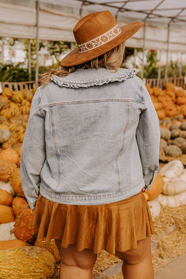 Premium Rustic Vineyard Denim Jacket with Ruffled Collar