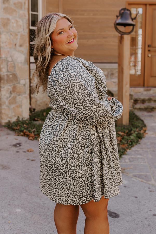 Ultimate Harvest Cutie Floral Mini Dress - Olive Curves